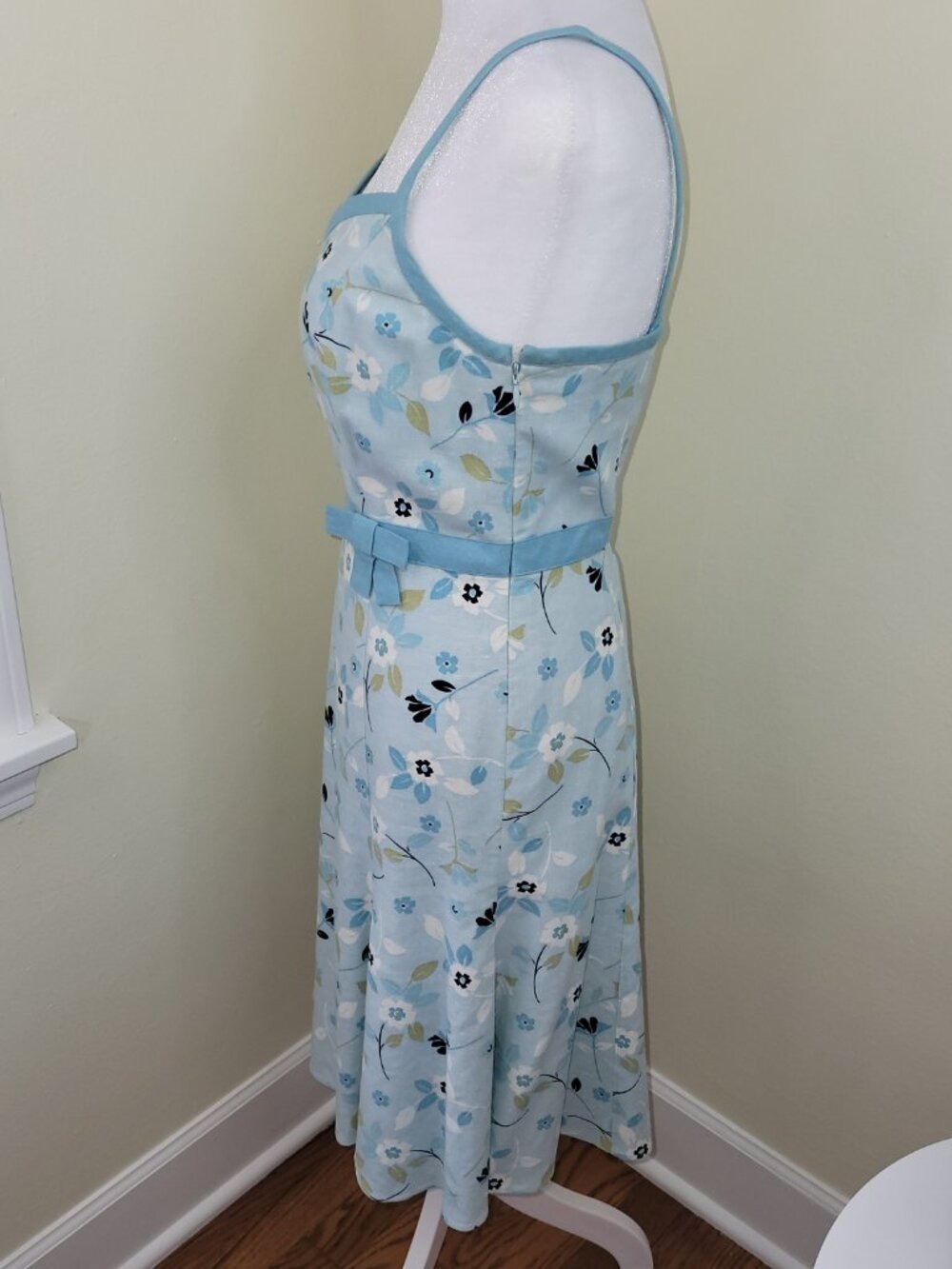 Ann Taylor Loft Linen Blend Dress Lined A-line Light Blue Floral Women's Size 2P - Picture 3 of 12